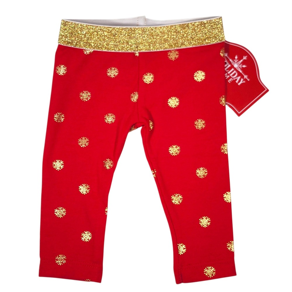 Holiday Time Christmas Leggings Girls Sz 0/3M Red Gold Snowflake‎ Pants Holiday